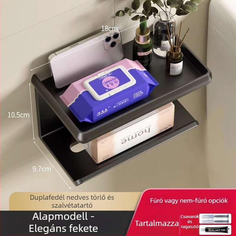 WC papírtartó, szénacél, eltávolítható papírtörlő, multifunkcionális, modell 235689