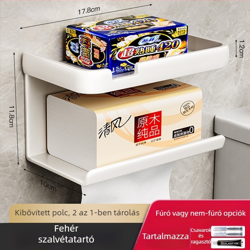 WC papírtartó, szénacél, eltávolítható papírtörlő, multifunkcionális, modell 235689