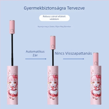 Gyerekeknek szólótri-fold esernyő cartoon dizájnnal, automata nyitás, 8 acél borda, 190T anyag