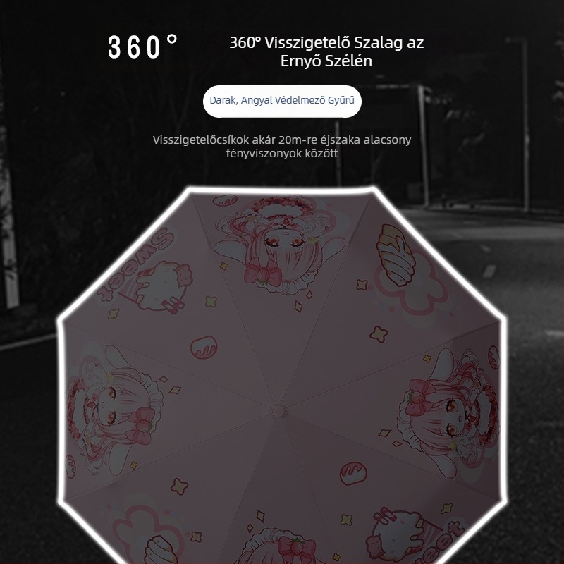 Gyerekeknek szólótri-fold esernyő cartoon dizájnnal, automata nyitás, 8 acél borda, 190T anyag