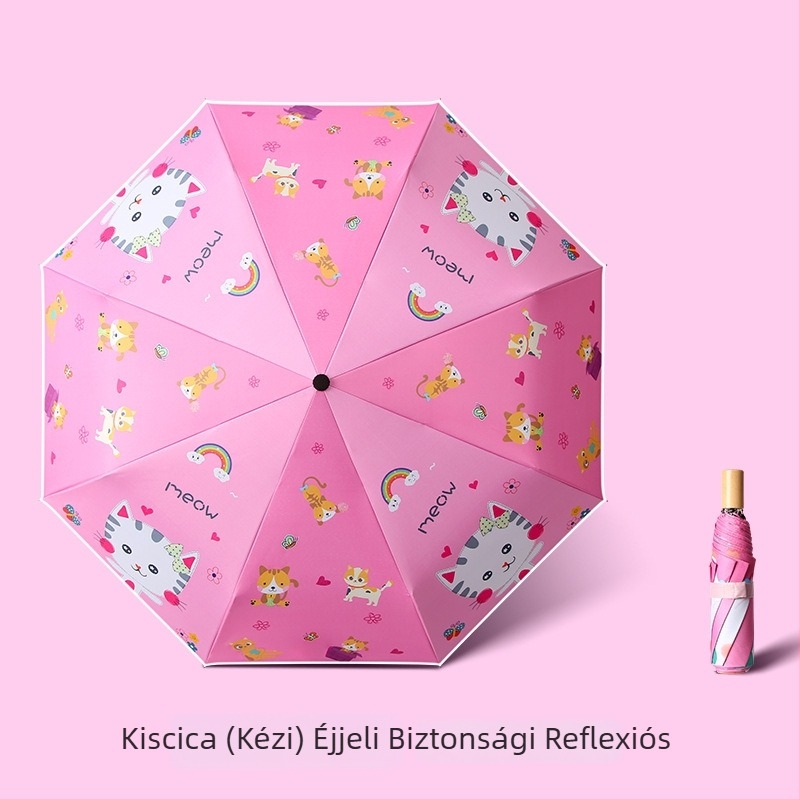 Gyerekeknek szólótri-fold esernyő cartoon dizájnnal, automata nyitás, 8 acél borda, 190T anyag