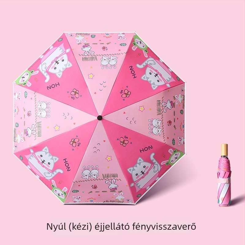 Gyerekeknek szólótri-fold esernyő cartoon dizájnnal, automata nyitás, 8 acél borda, 190T anyag