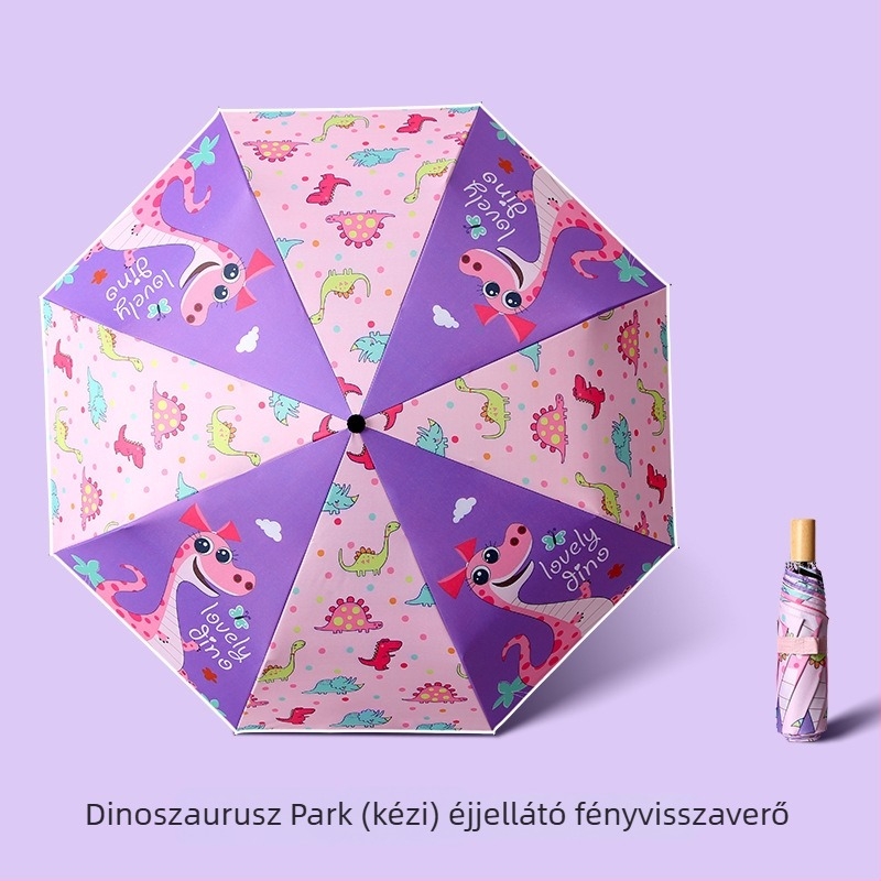 Gyerekeknek szólótri-fold esernyő cartoon dizájnnal, automata nyitás, 8 acél borda, 190T anyag