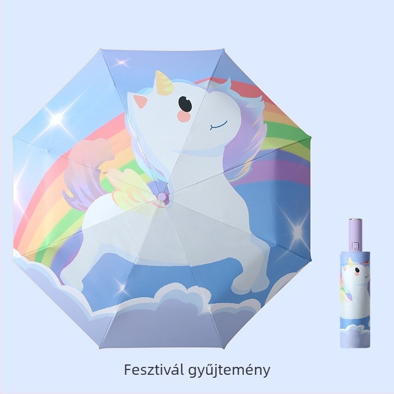 Gyerekeknek szólótri-fold esernyő cartoon dizájnnal, automata nyitás, 8 acél borda, 190T anyag
