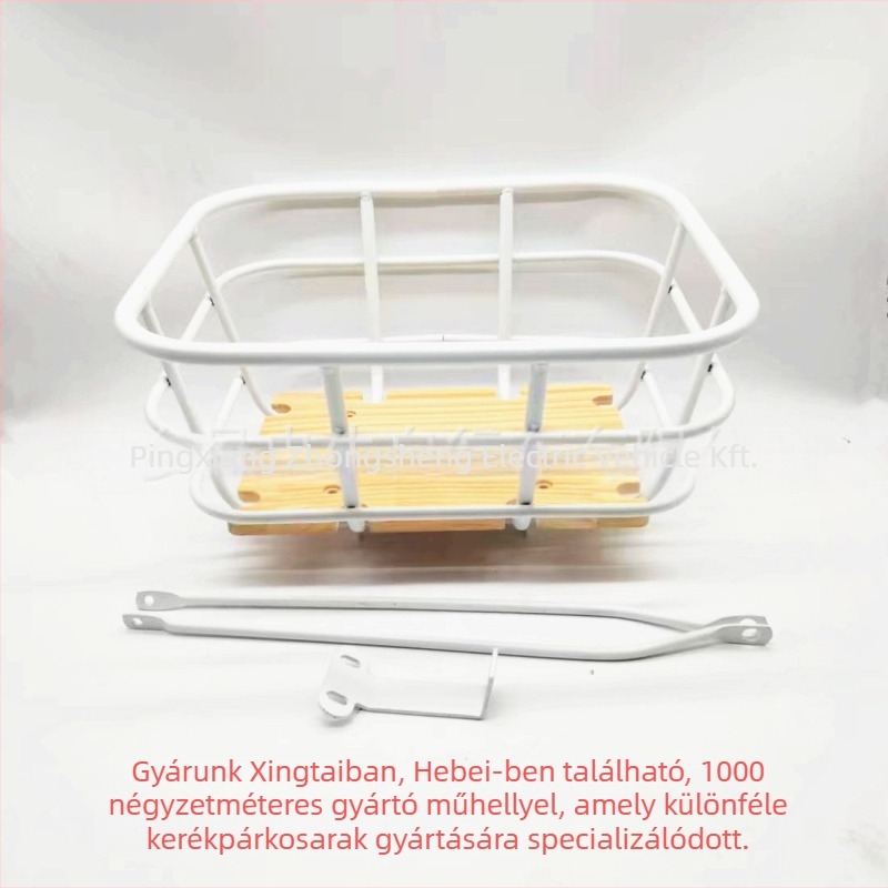 Vasból készült kerékpárkosár bambusz tábla tartóval és csővázra szerelt tartóval