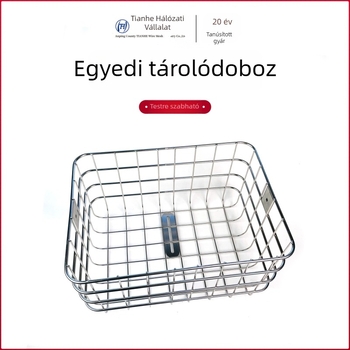 Rozsdamentes acélból készült kerékpár tároló kosár, téglalap alakú, modern minimalista stílus