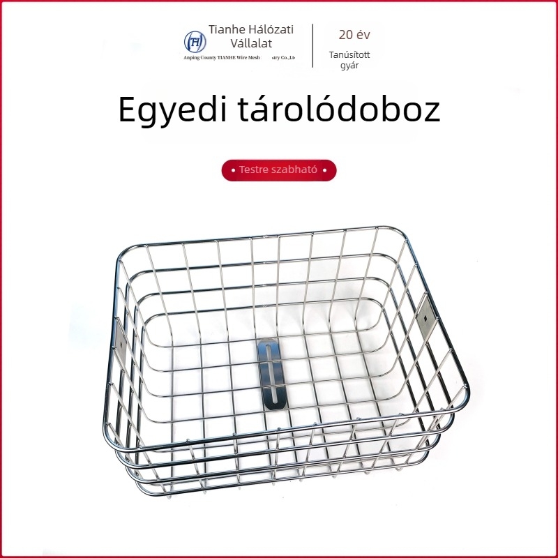 Rozsdamentes acélból készült kerékpár tároló kosár, téglalap alakú, modern minimalista stílus