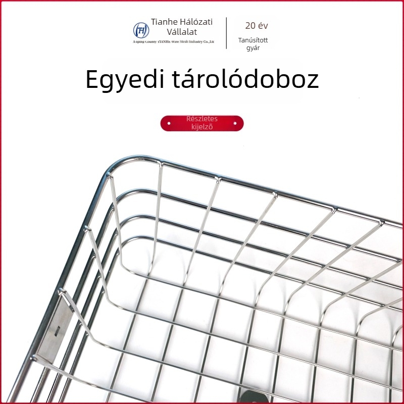 Rozsdamentes acélból készült kerékpár tároló kosár, téglalap alakú, modern minimalista stílus