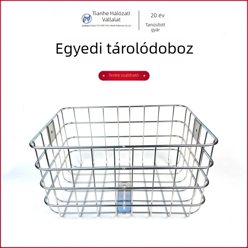 Rozsdamentes acélból készült kerékpár tároló kosár, téglalap alakú, modern minimalista stílus