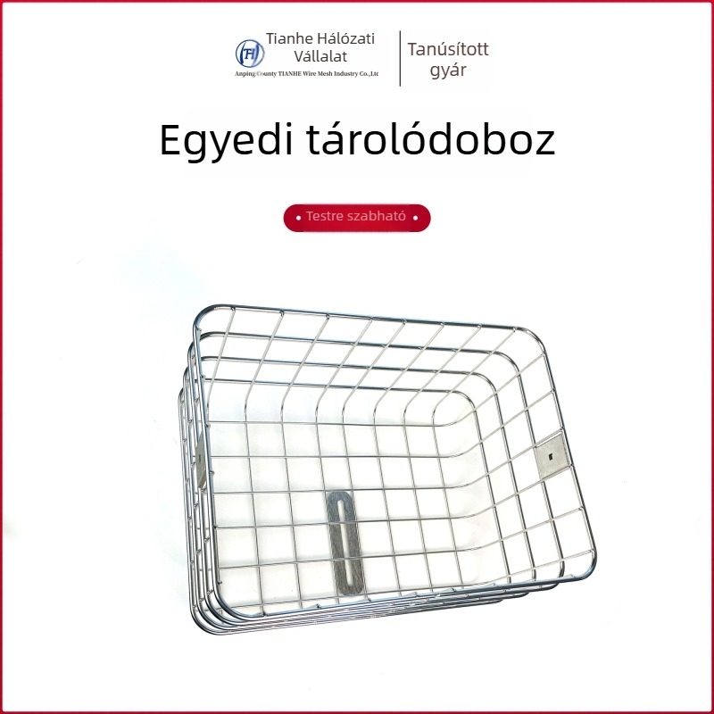 Rozsdamentes acélból készült kerékpár tároló kosár, téglalap alakú, modern minimalista stílus