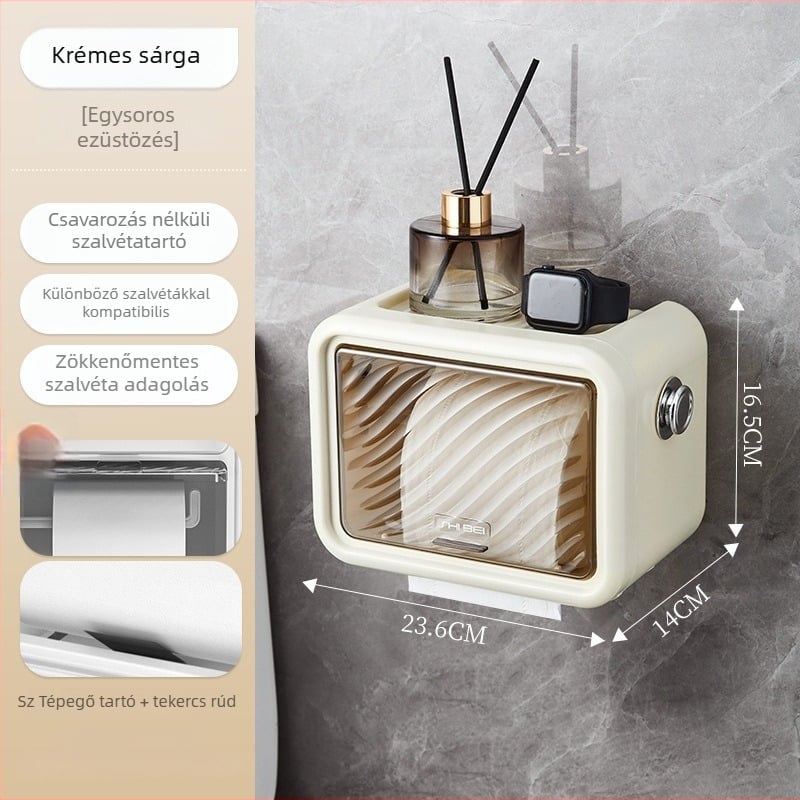 Fürdőszobai zsebkendő tartó, műanyag, vízálló, asztalra helyezhető, könnyű luxus stílus
