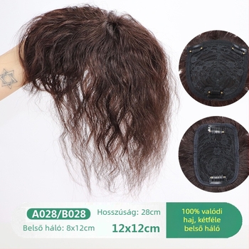 Valódi emberi hajból készült topper paróka, rövid göndör stílus, modell A028/B028, fedés ősz hajra, feldolgozási technológia: mechanizmus, egyenes vagy ferde frufru