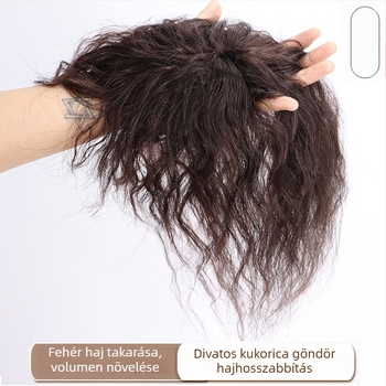 Valódi emberi hajból készült topper paróka, rövid göndör stílus, modell A028/B028, fedés ősz hajra, feldolgozási technológia: mechanizmus, egyenes vagy ferde frufru