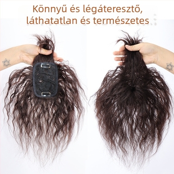 Valódi emberi hajból készült topper paróka, rövid göndör stílus, modell A028/B028, fedés ősz hajra, feldolgozási technológia: mechanizmus, egyenes vagy ferde frufru