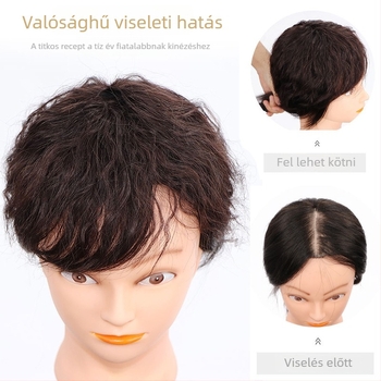 Valódi emberi hajból készült topper paróka, rövid göndör stílus, modell A028/B028, fedés ősz hajra, feldolgozási technológia: mechanizmus, egyenes vagy ferde frufru