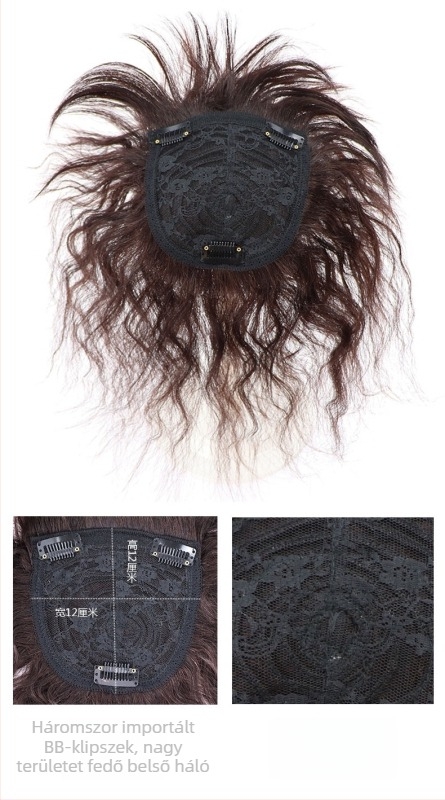 Valódi emberi hajból készült topper paróka, rövid göndör stílus, modell A028/B028, fedés ősz hajra, feldolgozási technológia: mechanizmus, egyenes vagy ferde frufru