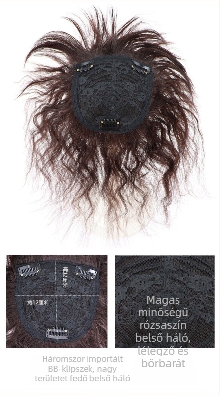 Valódi emberi hajból készült topper paróka, rövid göndör stílus, modell A028/B028, fedés ősz hajra, feldolgozási technológia: mechanizmus, egyenes vagy ferde frufru