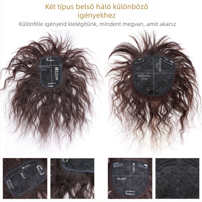 Valódi emberi hajból készült topper paróka, rövid göndör stílus, modell A028/B028, fedés ősz hajra, feldolgozási technológia: mechanizmus, egyenes vagy ferde frufru