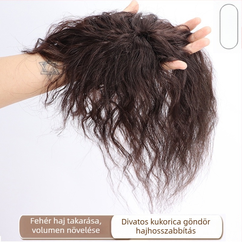 Valódi emberi hajból készült topper paróka, rövid göndör stílus, modell A028/B028, fedés ősz hajra, feldolgozási technológia: mechanizmus, egyenes vagy ferde frufru