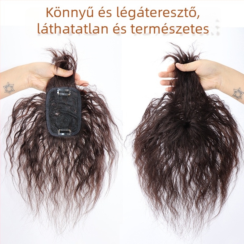 Valódi emberi hajból készült topper paróka, rövid göndör stílus, modell A028/B028, fedés ősz hajra, feldolgozási technológia: mechanizmus, egyenes vagy ferde frufru