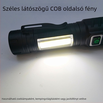 LED fejlámpa COB oldalsó világítással, mágneses tollklipsz, LCD kijelző, 20W, 1200mAh újratölthető, fehér lézerfény
