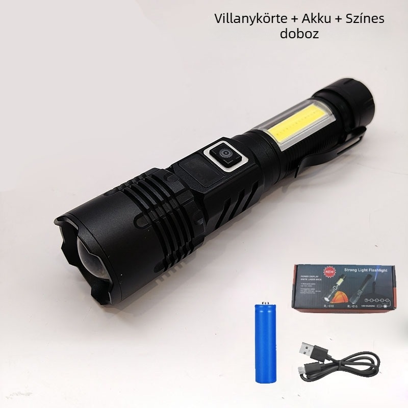 LED fejlámpa COB oldalsó világítással, mágneses tollklipsz, LCD kijelző, 20W, 1200mAh újratölthető, fehér lézerfény