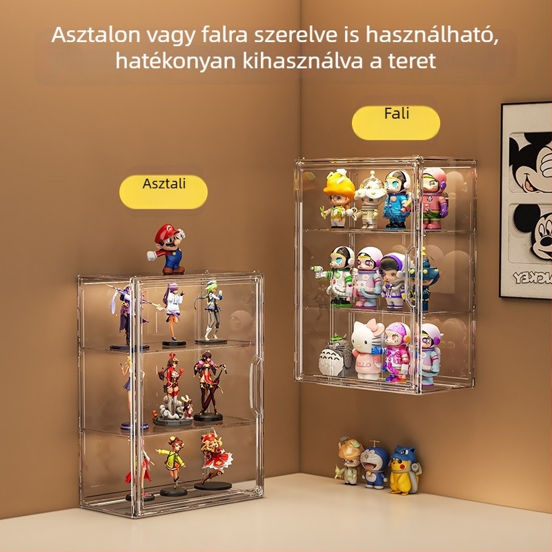 Lianying Átlátszó mágneses megjelenítő doboz figuráknak blind-box, porvédett, falra szerelhető rekeszekkel, modell 9019
