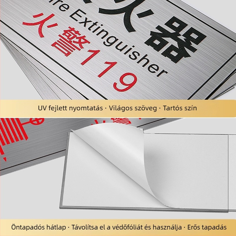 Rozsdamentes acél tűzoltó készülék és hydrant használati jel – UV nyomtatás, bevásárlóközpontok, szállodák és irodák számára