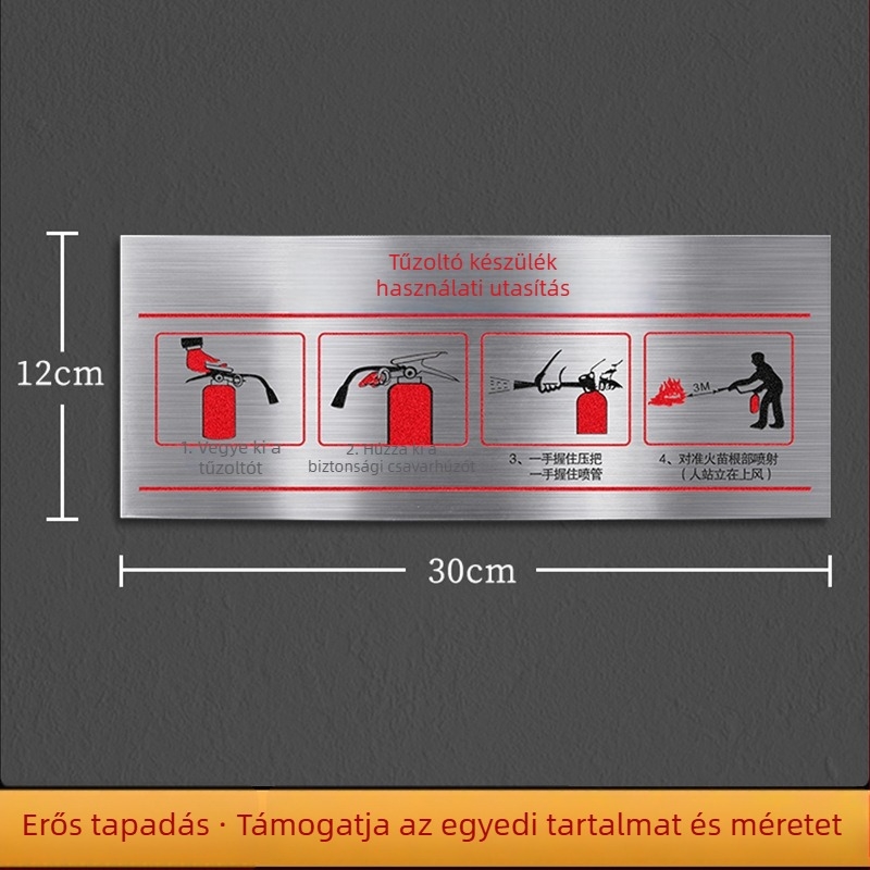 Rozsdamentes acél tűzoltó készülék és hydrant használati jel – UV nyomtatás, bevásárlóközpontok, szállodák és irodák számára