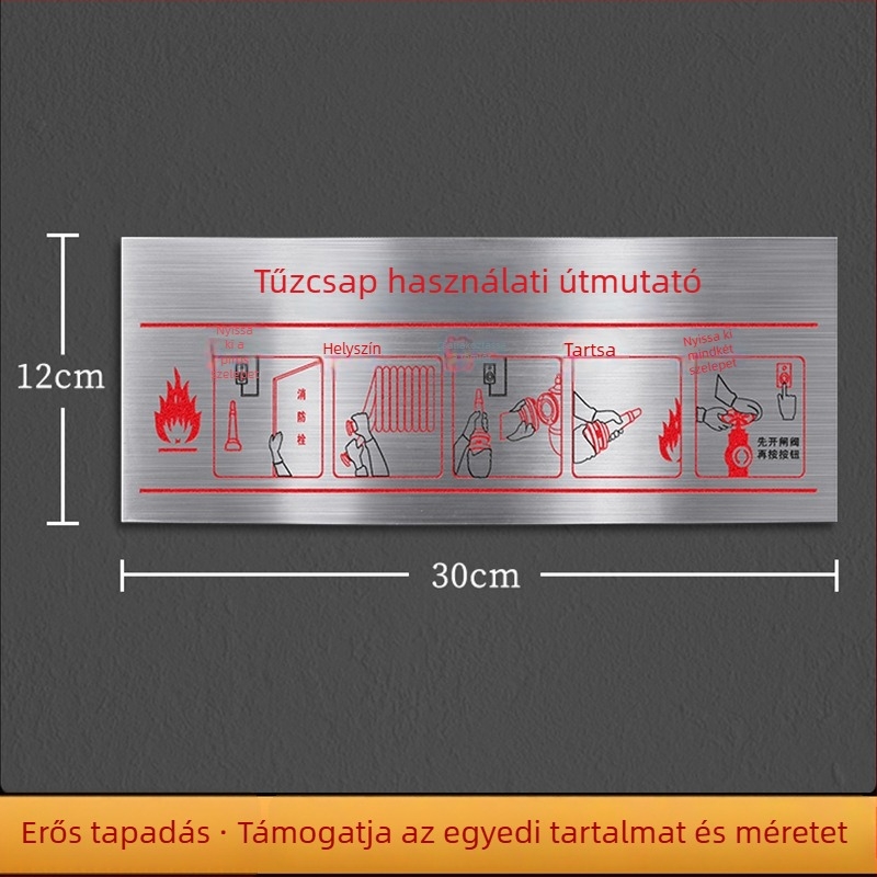 Rozsdamentes acél tűzoltó készülék és hydrant használati jel – UV nyomtatás, bevásárlóközpontok, szállodák és irodák számára