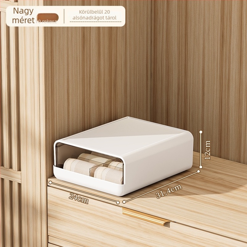 Fehérneműtároló doboz fiókos kialakítással, falra akasztható, 18 L, PP műanyag, japán stílus