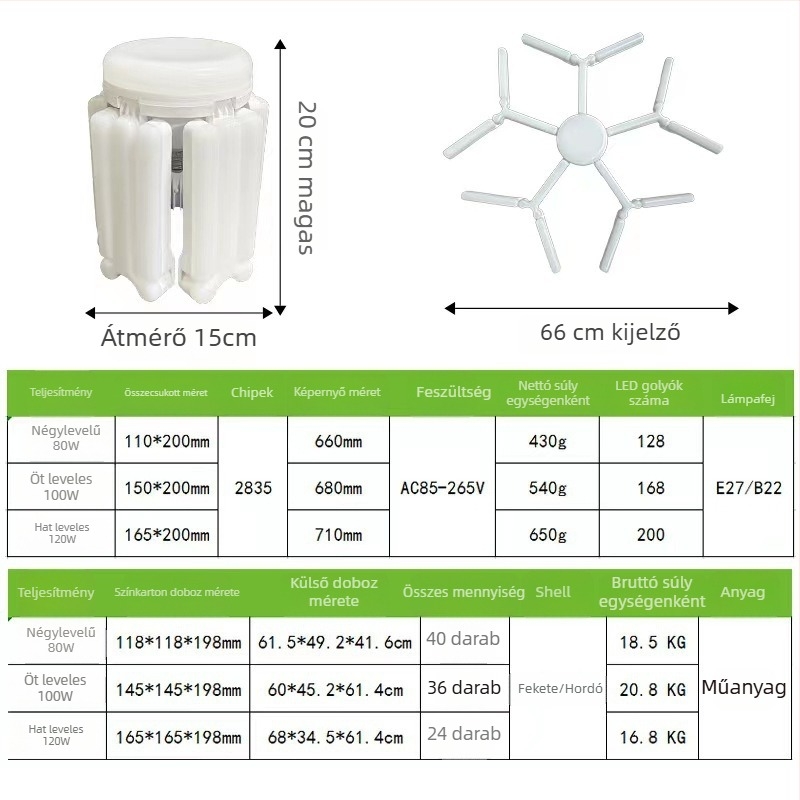 Hópehely vetítő lámpa összecsukható levél dizájnnal; fényerő-szabályozható; E27-es foglalat; távirányító; 360° fénycsóva; bemeneti feszültség 85-265V