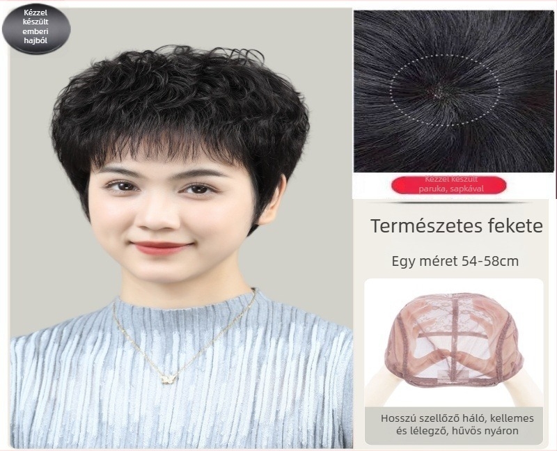 Női paróka - rövid, valódi hajból, lélegző és könnyű, modell 3011, mechanizmusos kivitelezés, festhető