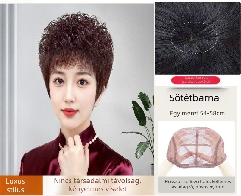 Női paróka - rövid, valódi hajból, lélegző és könnyű, modell 3011, mechanizmusos kivitelezés, festhető