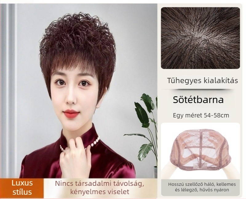 Női paróka - rövid, valódi hajból, lélegző és könnyű, modell 3011, mechanizmusos kivitelezés, festhető