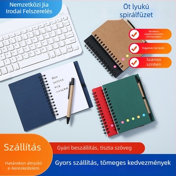 Csavarodó kötésű jegyzetfüzet ötlyukas kártyadizájnnal, 60 oldal, 80 g/m² papír