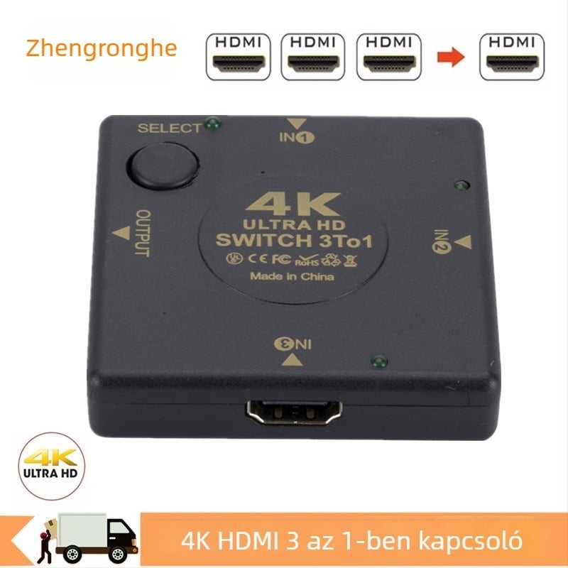 Grwibeou HDMI kapcsoló, 3-in-1 kimenet, 4K felbontás