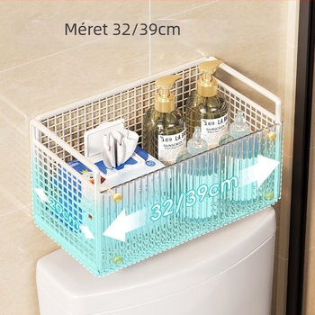 WC fölötti falra szerelhető polc papírzsebkendő és nedves törlőkendő tárolására – függő, vas és akril anyagból, 1 réteg, modern minimalista stílus