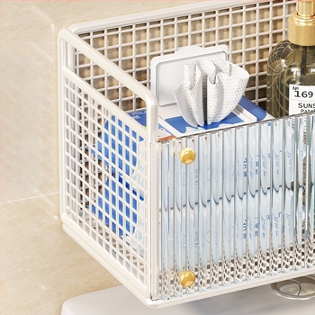WC fölötti falra szerelhető polc papírzsebkendő és nedves törlőkendő tárolására – függő, vas és akril anyagból, 1 réteg, modern minimalista stílus