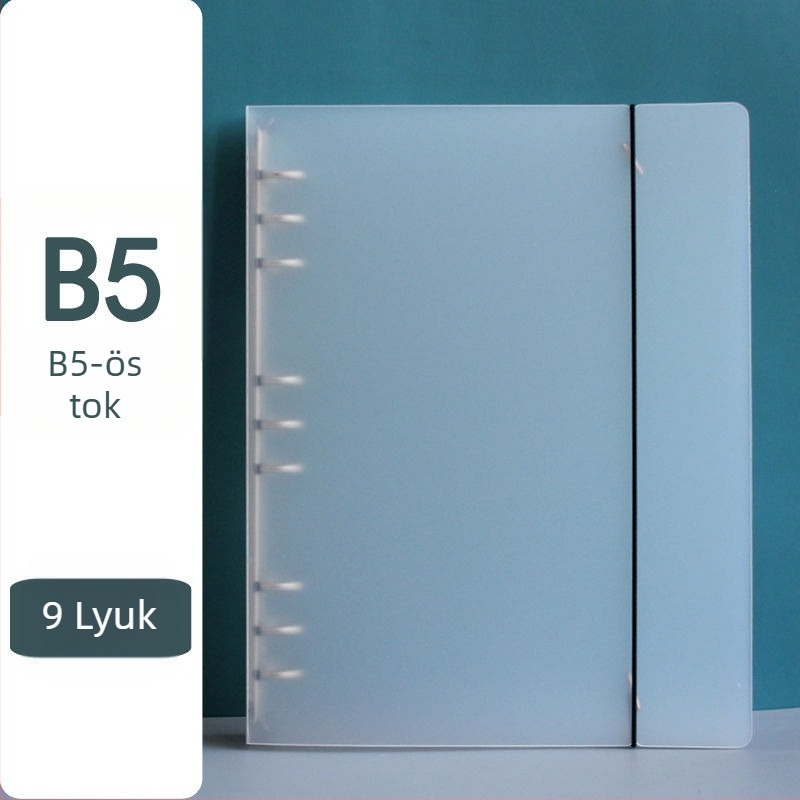 A4B5A5 Egyszerű, átlátszó matt füzet levehető 9 lyukas és 6 karikás borítóval, vonalas háló és vastagabb utántöltő oldalak