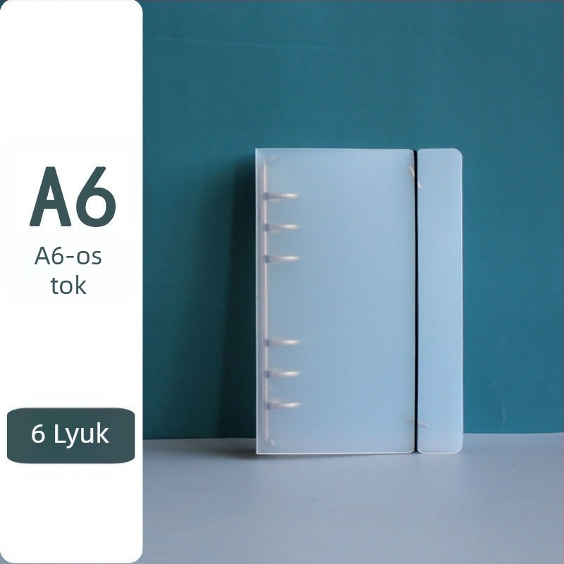 A4B5A5 Egyszerű, átlátszó matt füzet levehető 9 lyukas és 6 karikás borítóval, vonalas háló és vastagabb utántöltő oldalak