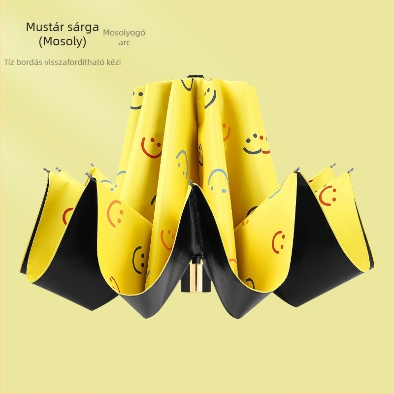 Eső- és napellenző esernyő, 10 merevkar, háromrészes összecsukható dizájn, kézi nyitás, acél váz és rúd, műanyag fogantyú, 190T anyagú vászon vinil bevonattal, UPF >50