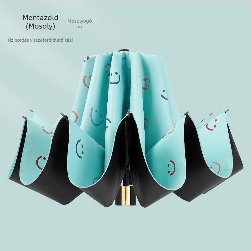 Eső- és napellenző esernyő, 10 merevkar, háromrészes összecsukható dizájn, kézi nyitás, acél váz és rúd, műanyag fogantyú, 190T anyagú vászon vinil bevonattal, UPF >50