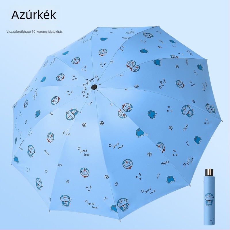 Eső- és napellenző esernyő, 10 merevkar, háromrészes összecsukható dizájn, kézi nyitás, acél váz és rúd, műanyag fogantyú, 190T anyagú vászon vinil bevonattal, UPF >50