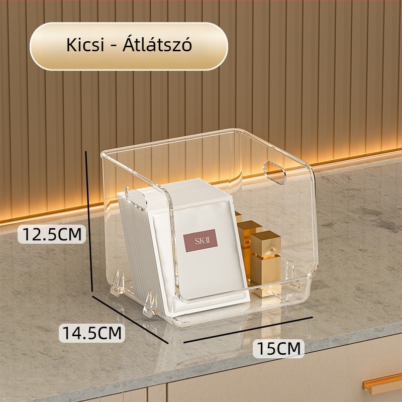 YH-901 asztali kozmetikai tároló | PET műanyag, 18L kapacitás, stackable
