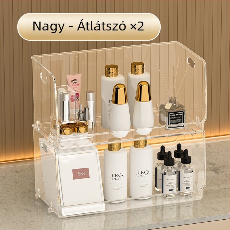 YH-901 asztali kozmetikai tároló | PET műanyag, 18L kapacitás, stackable