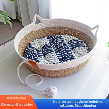 Rattan macskaodú kaparódeszkával – minden évszakra alkalmas, kötött macskafészek és alvópárna