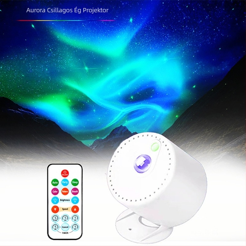 LED Aurora Borealis csillagos ég projekciós éjjeli lámpa USB, távirányító, PVC lámpabúra