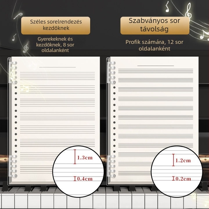 Kohara ötvonalas kottás füzet zongorához és gitárhoz, oldható kötés, PP borító, 68 g/m² papír, 100–200 oldal