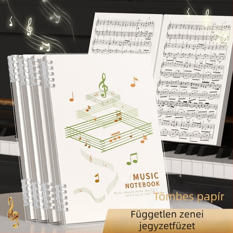 Kohara ötvonalas kottás füzet zongorához és gitárhoz, oldható kötés, PP borító, 68 g/m² papír, 100–200 oldal